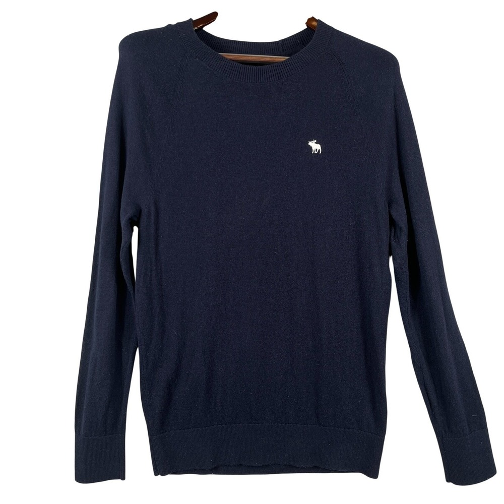 Abercrombie & Fitch Mens M Moose Logo Crewneck Sweater Navy Blue Classic Preppy
